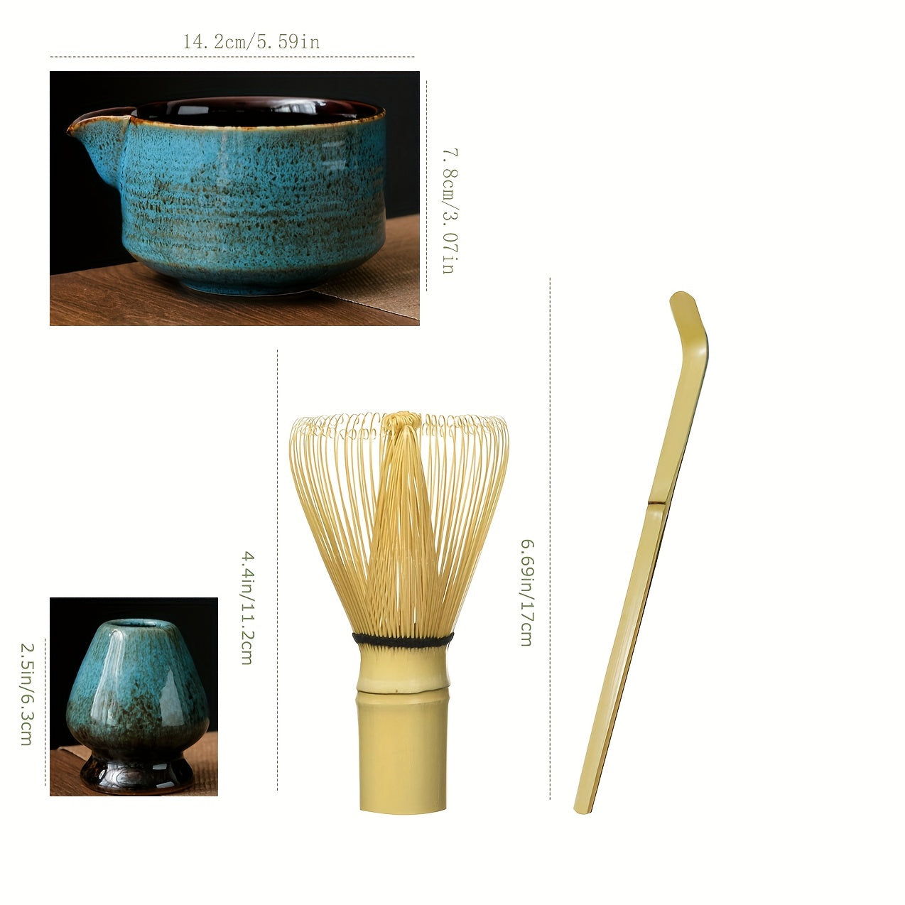 Matcha Tea Ceremony Set with Bamboo Whisk Scoop Stand for Home or Restaurant Use