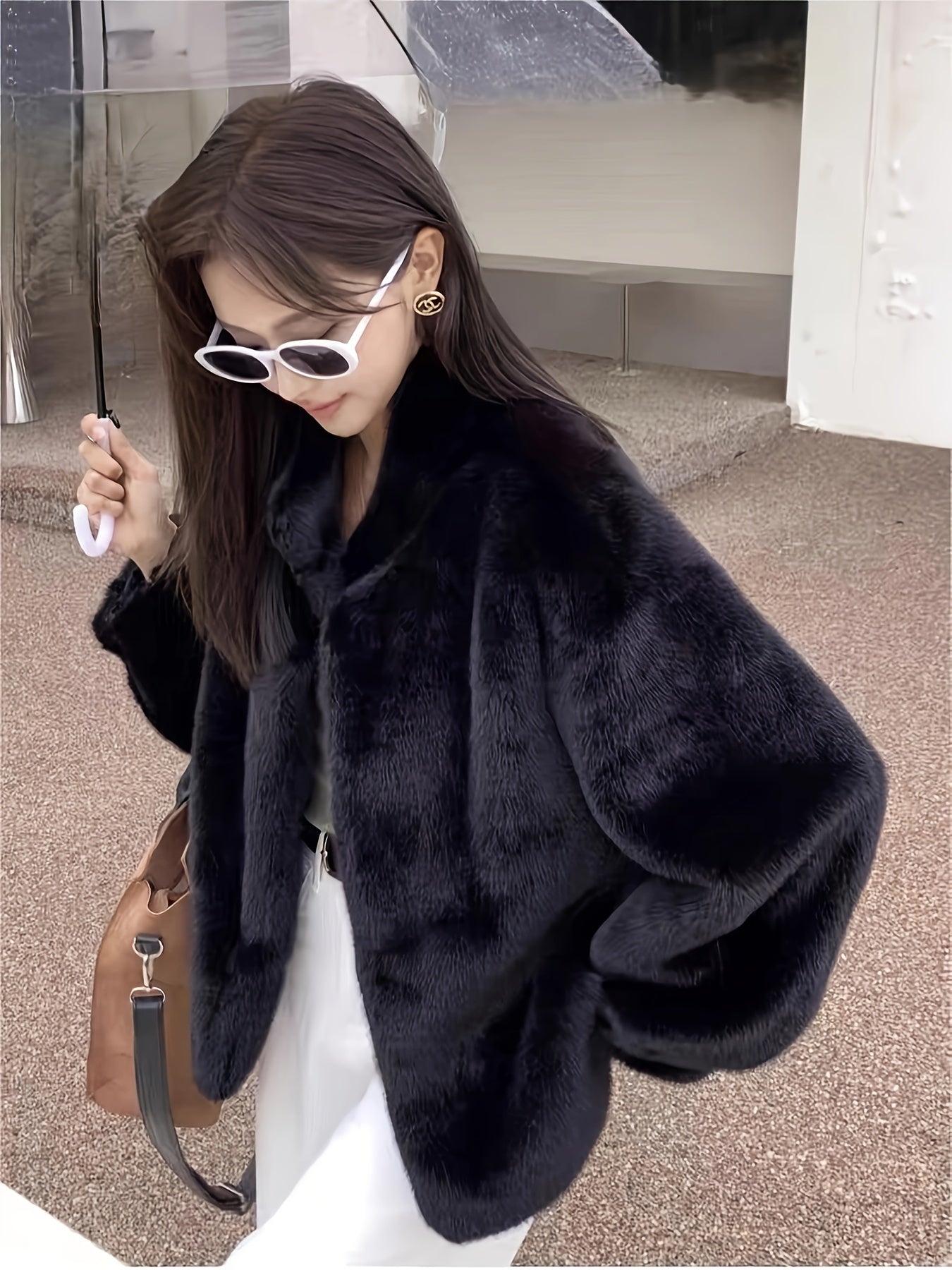 Women's Faux Fur Coat Long Sleeve Open Front Casual Winter Solid Color