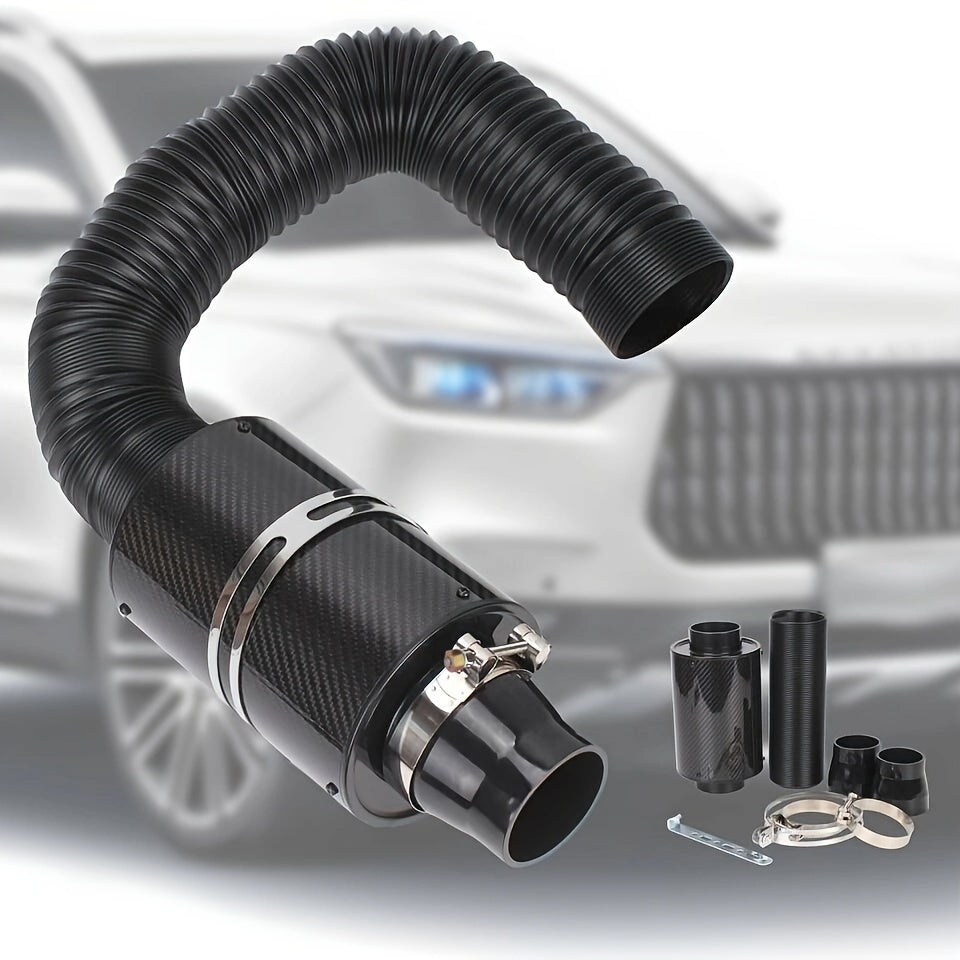 Universal Automotive Air Filter Kit Carbon Fiber Intake System with Flexible Hose