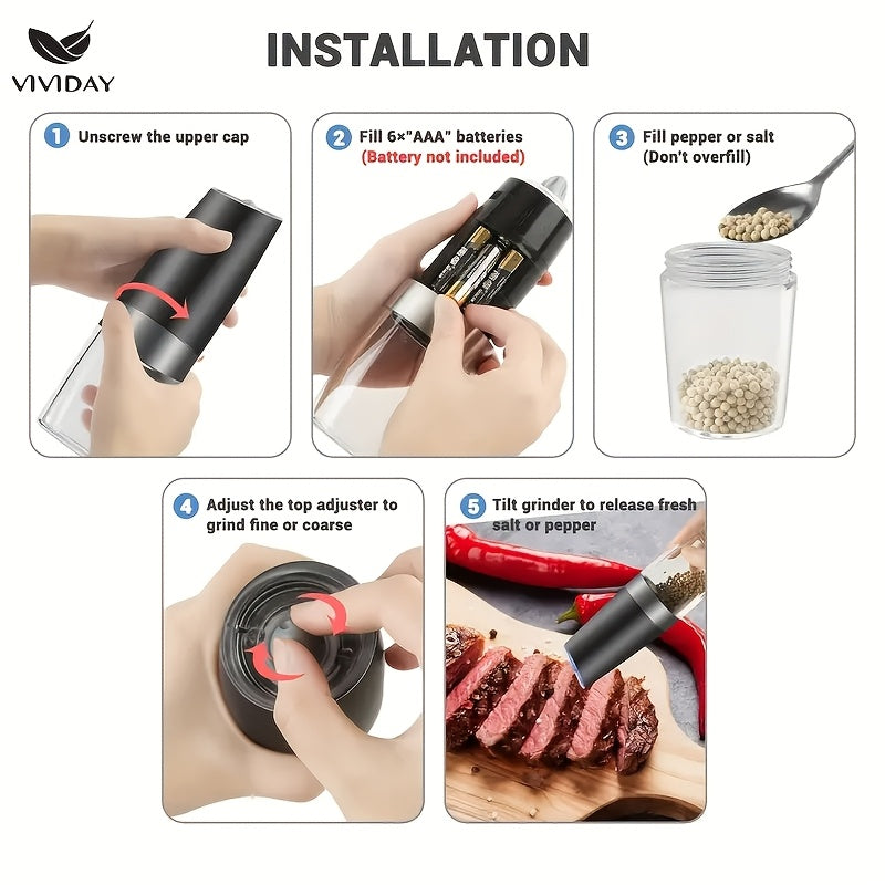 Электрическая кофемолка с технологией гравитации, светодиодной подсветкой, регулируемыми настройками для крупного и мелкого помола, портативная для черного перца, сычуаньского перца и морской соли