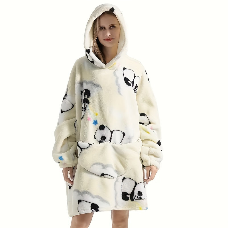 Hooded Fleece Blanket Robe for Adults Cozy Wearable Lounge Wrap