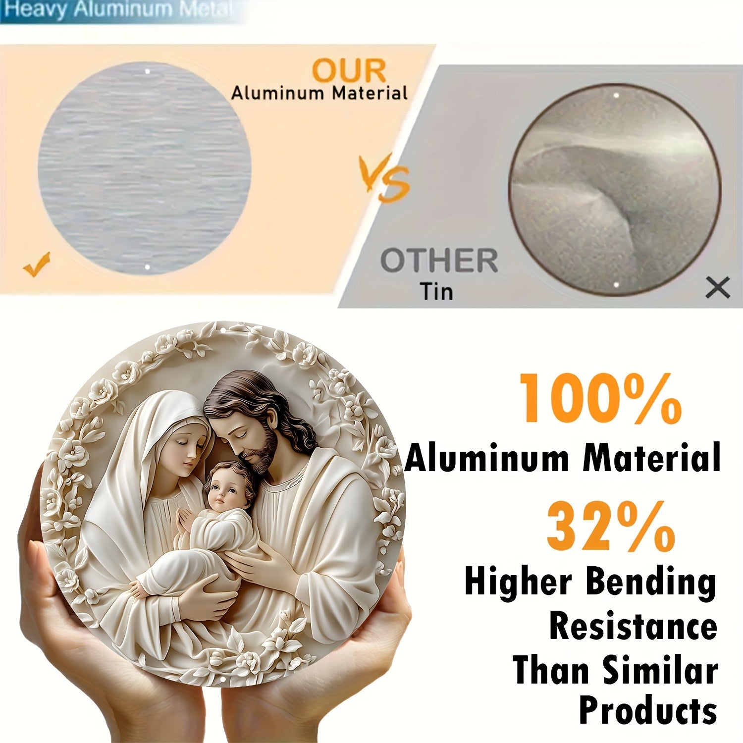 Religious Aluminum Wall Hanging Sign Sacred Family Metal Art Weather Resistant Textured Decor