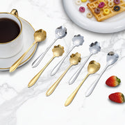 Set of 8 Stainless Steel Coffee Spoons with Flower Pattern for Coffee and Dessert