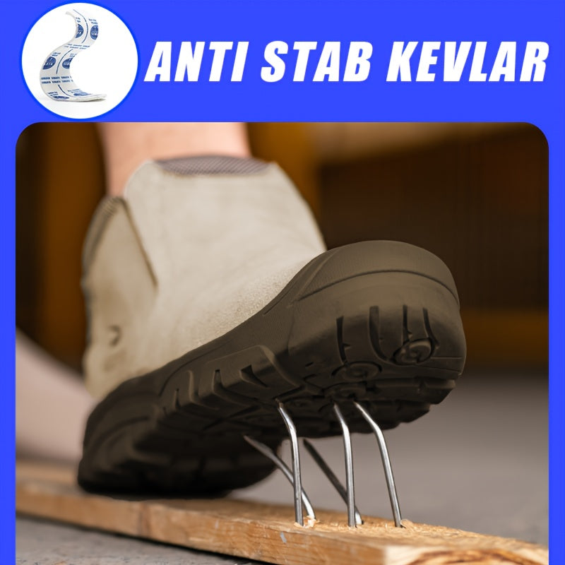 Men's Steel Toe Safety Shoes Durable Cow Leather Non-Slip Rubber Shock Absorbing