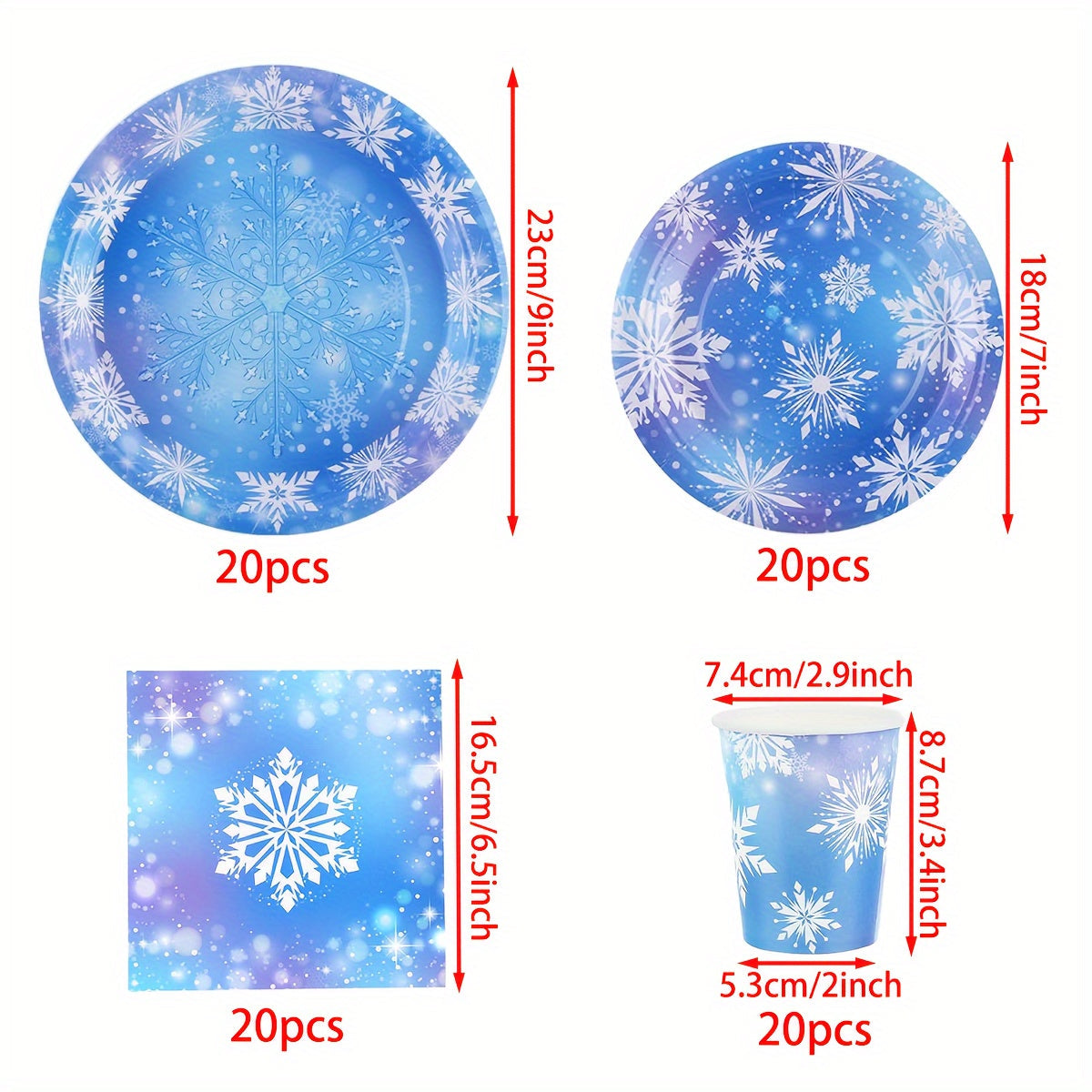 Winter Wonderland Party Supplies 80 Pieces Snowflake Plates Napkins Cups for Christmas