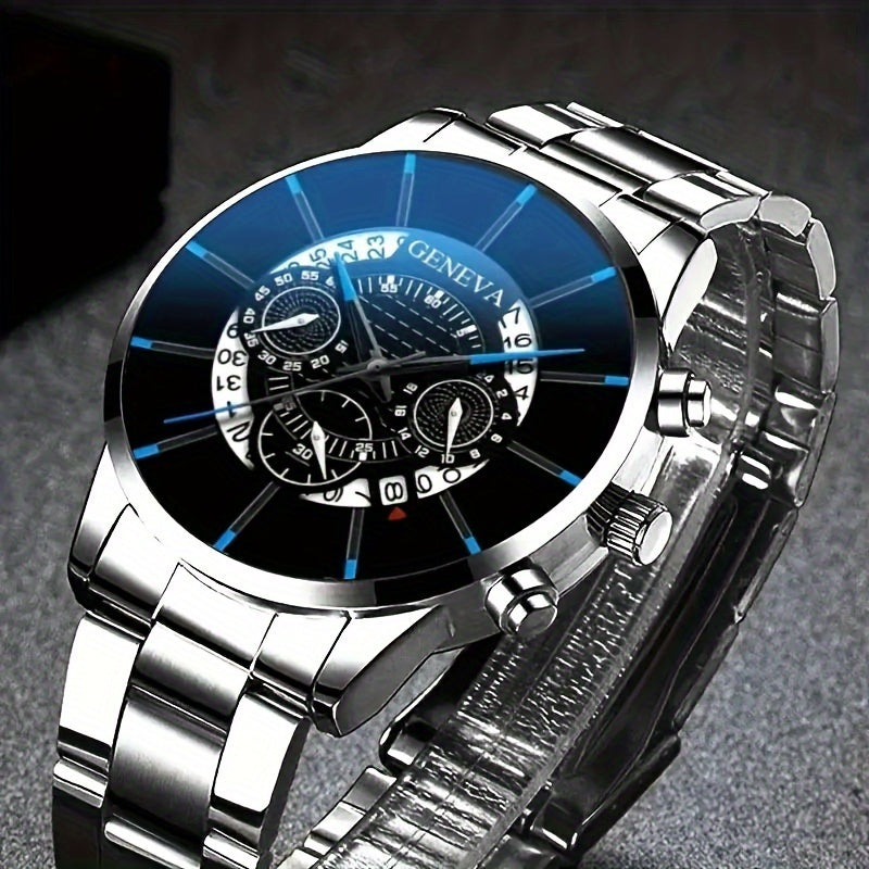 Set of 2 Men's Quartz Watches with Stainless Steel Straps Stylish Long-Lasting Gift