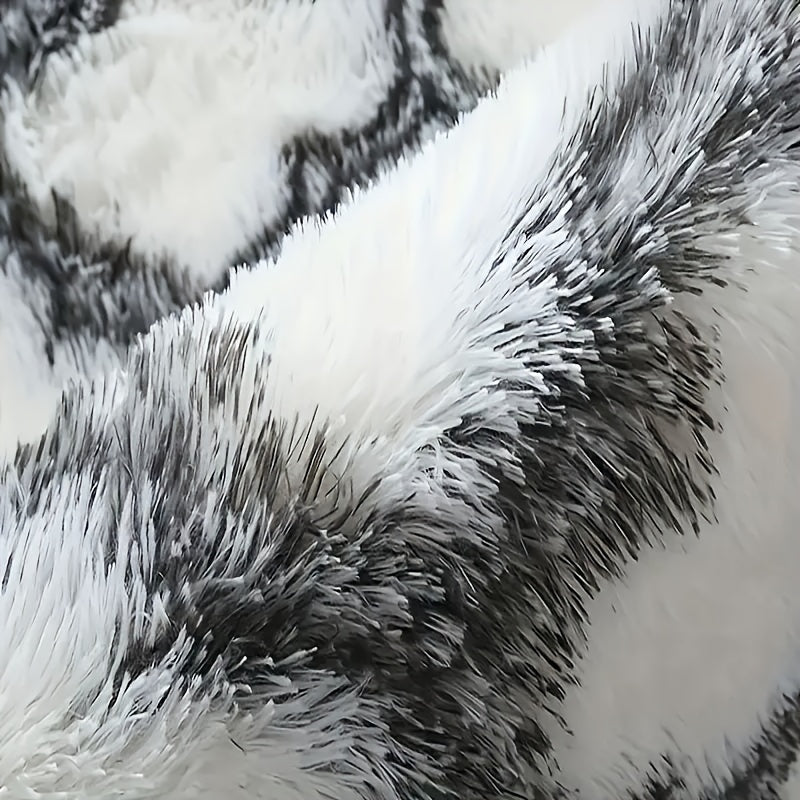 Alfombra de área de felpa gris y blanca grande, antideslizante, de poliéster suave, rectangular