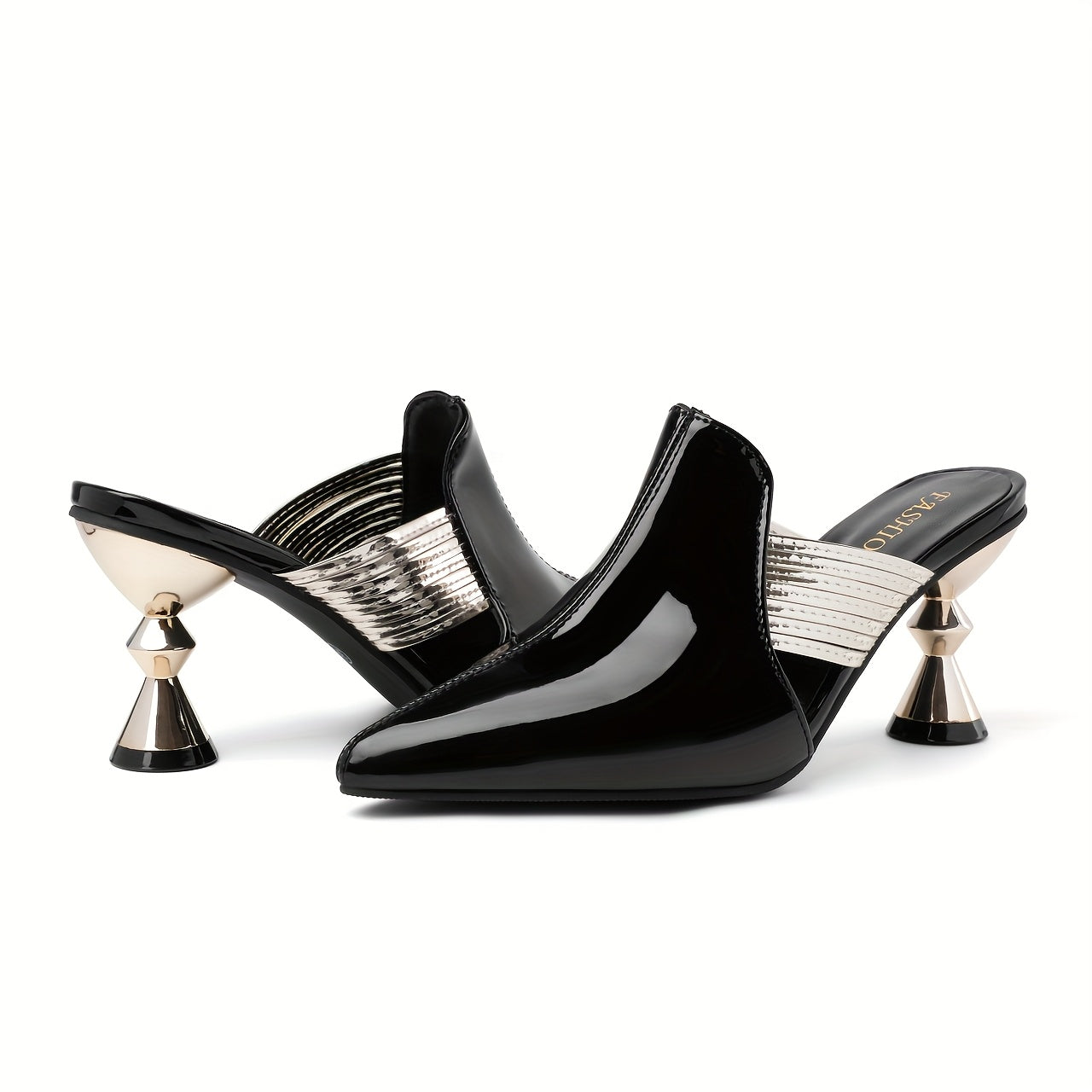 Women's Leather Pointed Toe Mules Summer Chunky Heel Outdoor Shoes