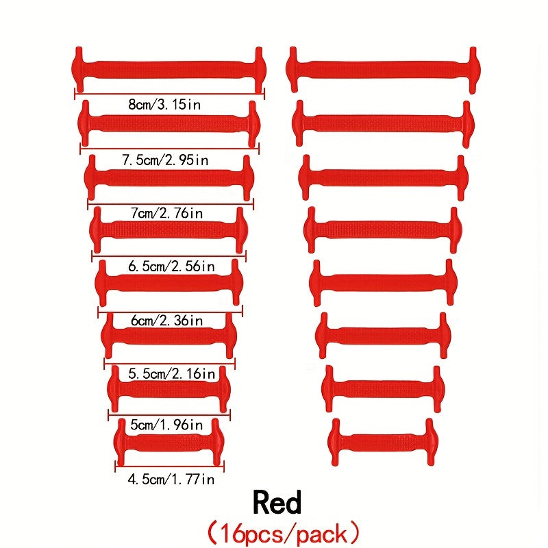 16PCS Elastic Silicone No-Tie Shoelaces with Clips for Sneakers and Athletic Shoes