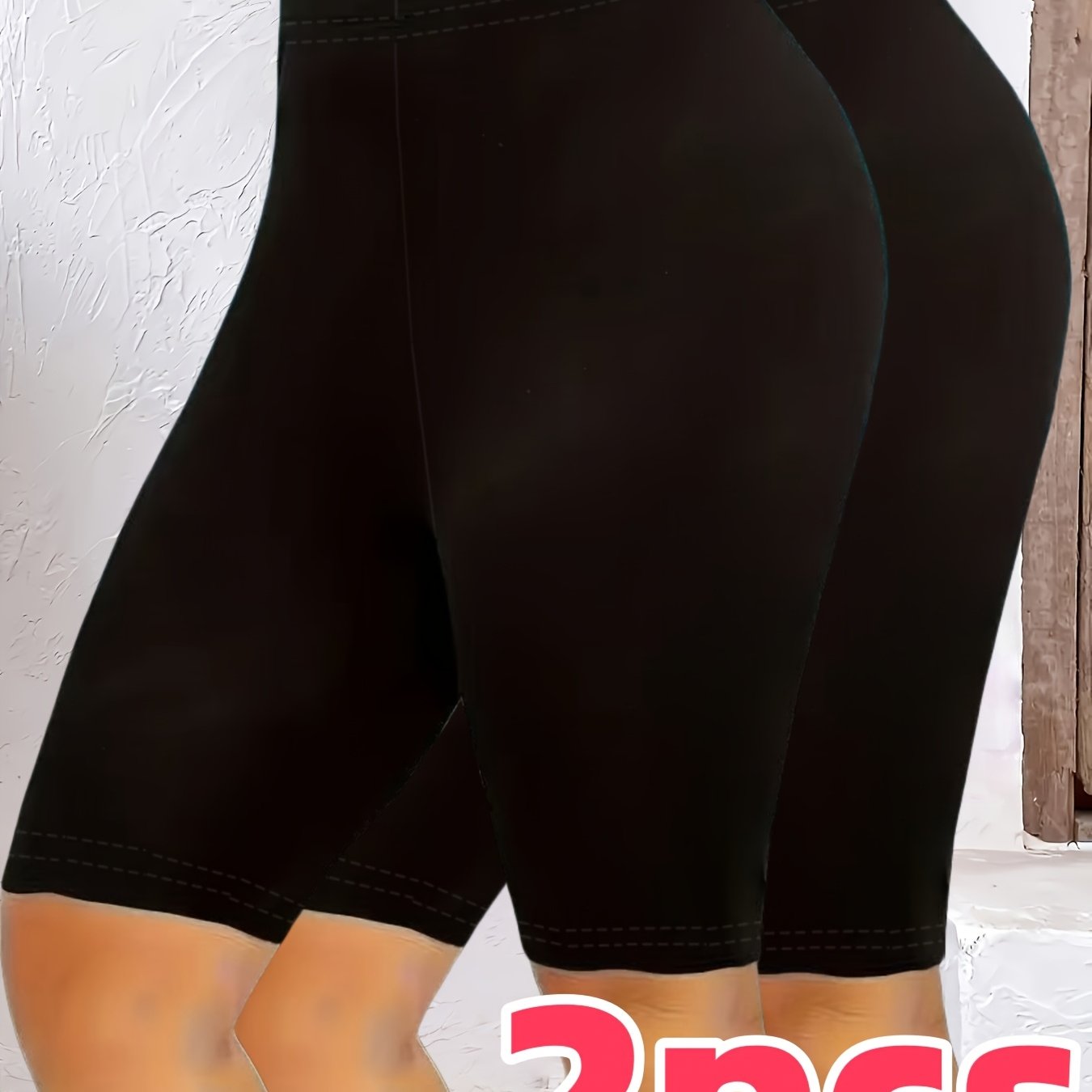 Plus Size Women's Stretchy Capri Leggings Black White Casual Summer Shorts