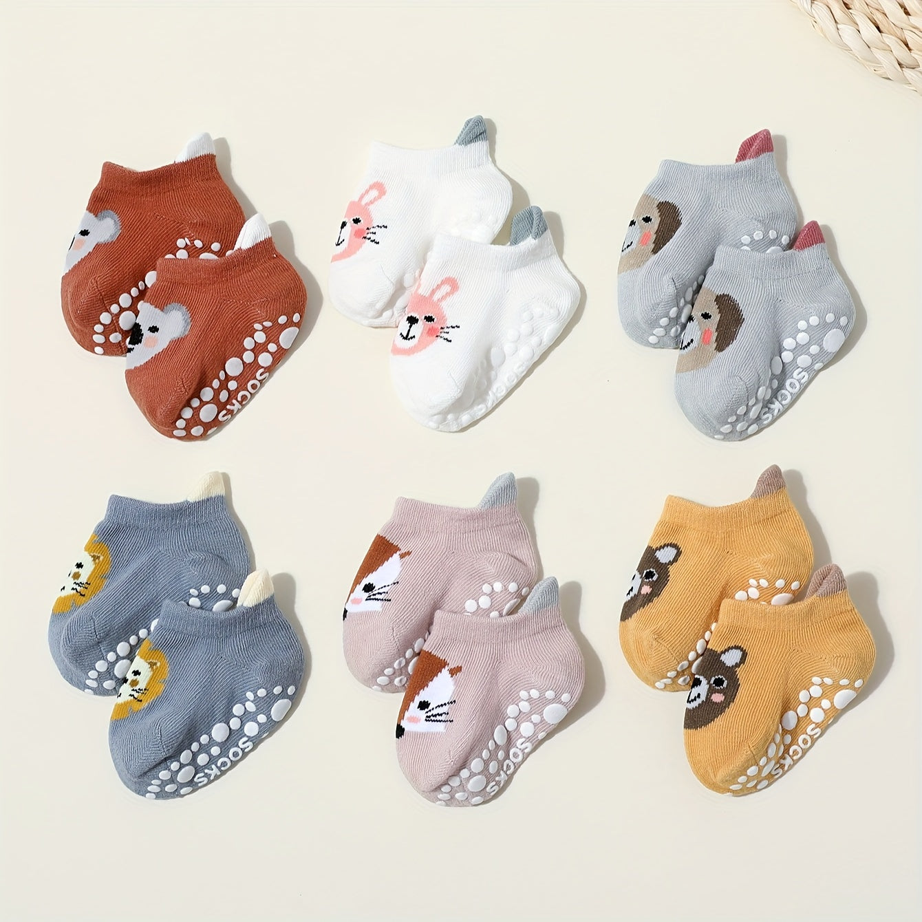 Kids' Non-Slip Floor Socks 6/12 Pairs for Toddlers Animal Dot Pattern Multiple Colors