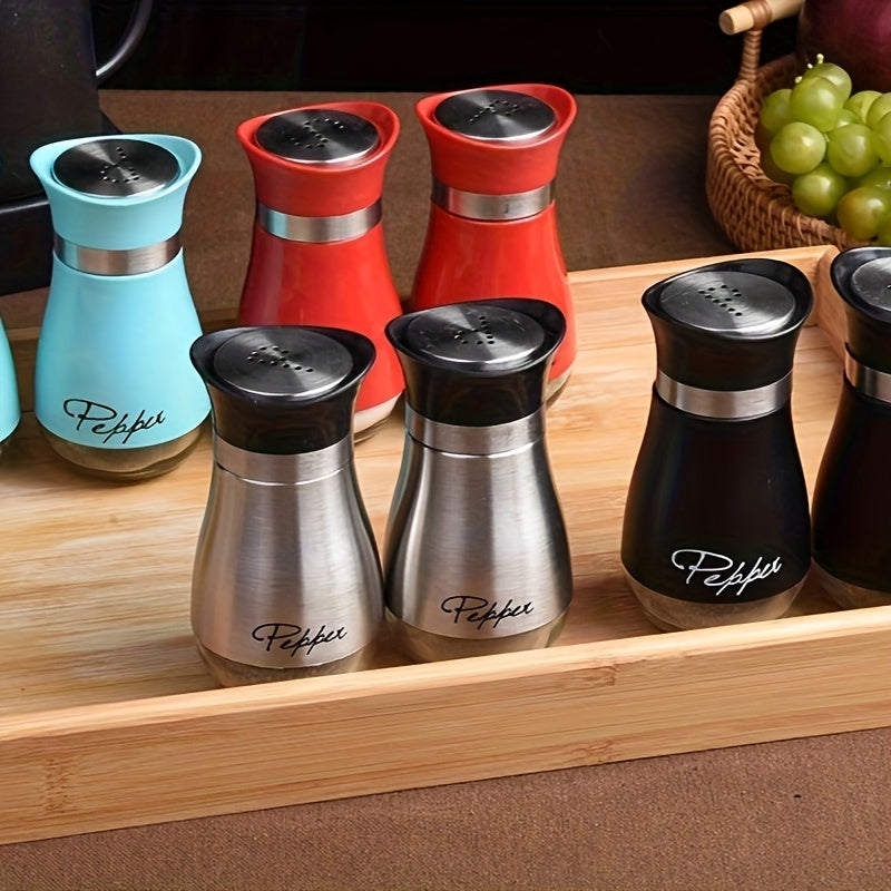Set of 2 Glass Salt and Pepper Shakers with Holder, 4 oz Refillable Stainless Steel Lids