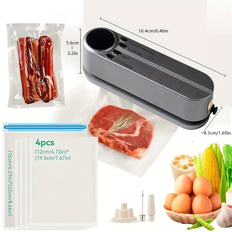 Compact USB rechargeable vacuum sealer for kitchen and picnics