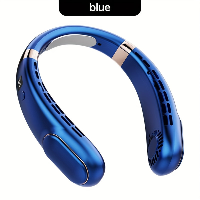 Portable Neck Fan Dual Turbo Airflow USB Rechargeable 5-Speed Cooling for Sports Travel