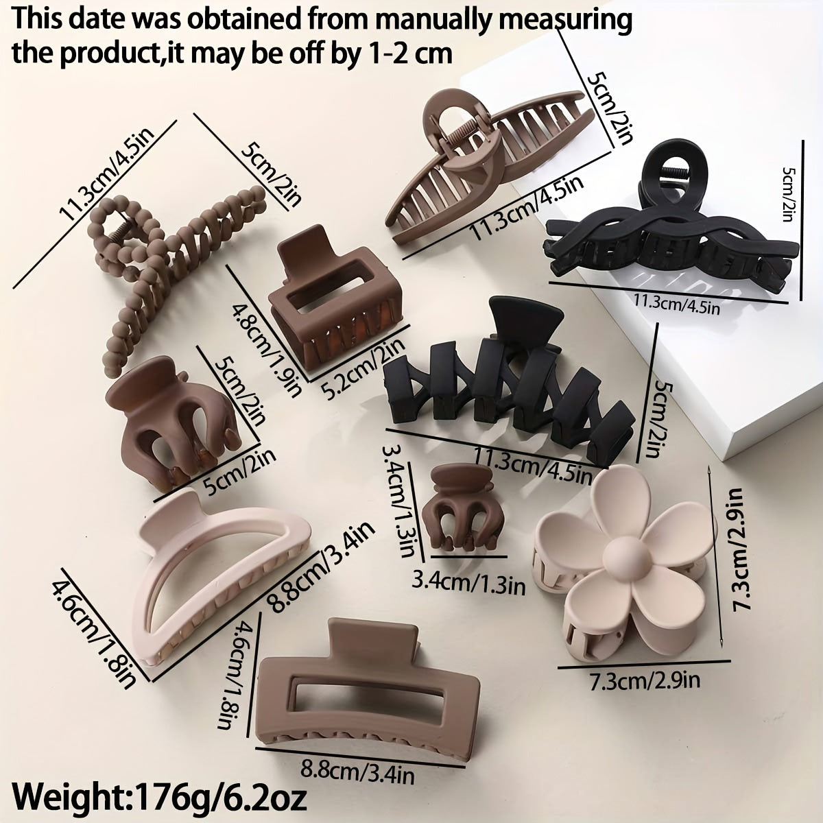 Set of 10 Large Hair Claws for Women Matte Finish Non-Slip Grip Strong Hold for Thick Hair