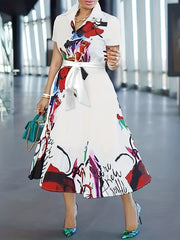 Women's Floral Print Button Front Dress Short Sleeve Collared Casual Summer Spring Fall