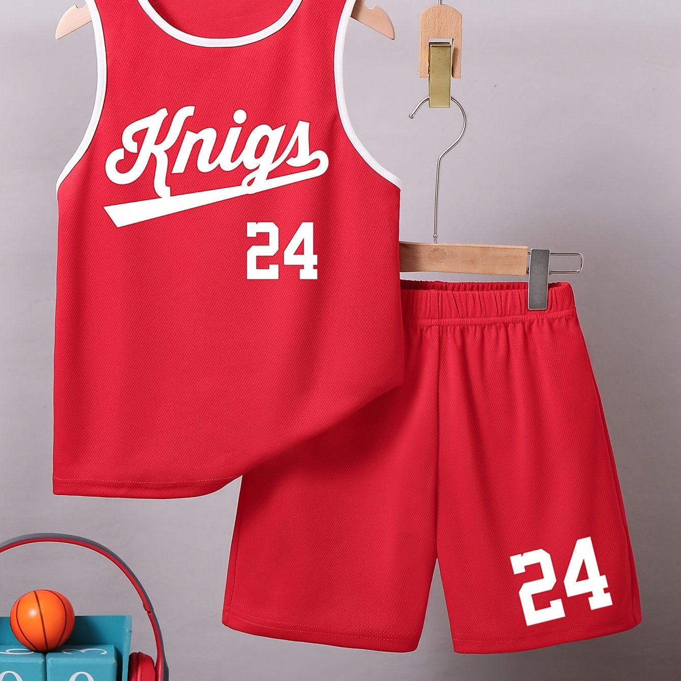 Kids Boys Basketball Jersey Set Sleeveless Vest Shorts Quick-Drying Sports Training Competition