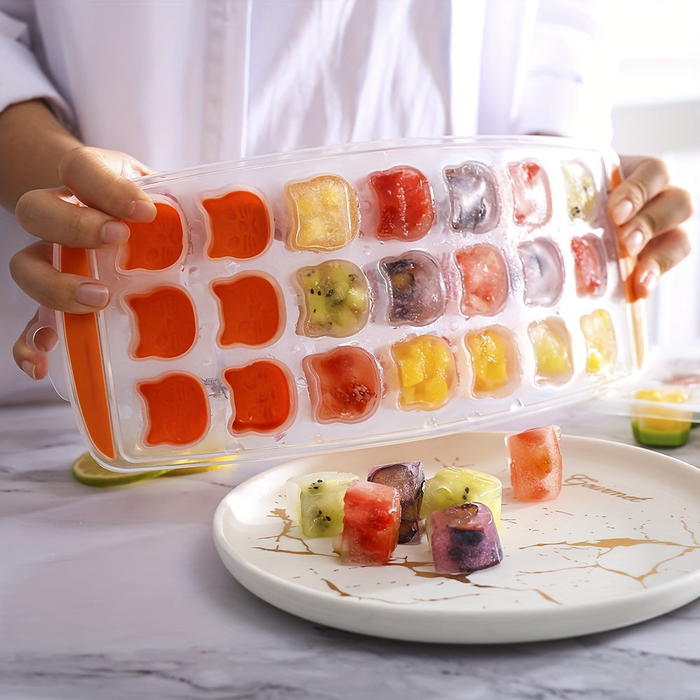 Cute Cat-Shaped Silicone Ice Cube Tray for Indoor Use, Orange