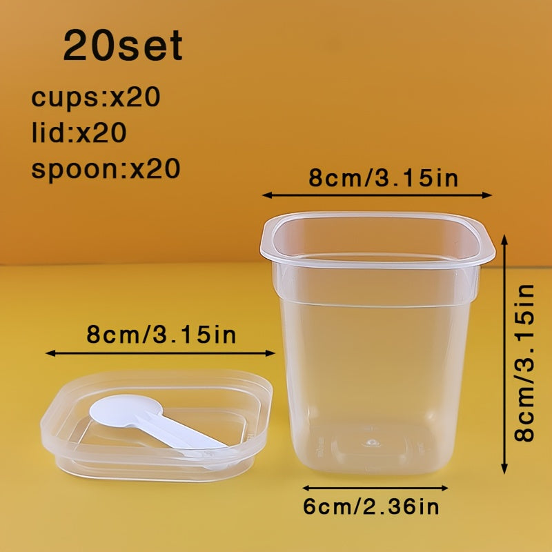 Set of 20 Reusable Plastic Dessert Cups with Lids and Spoons Leakproof BPA-Free