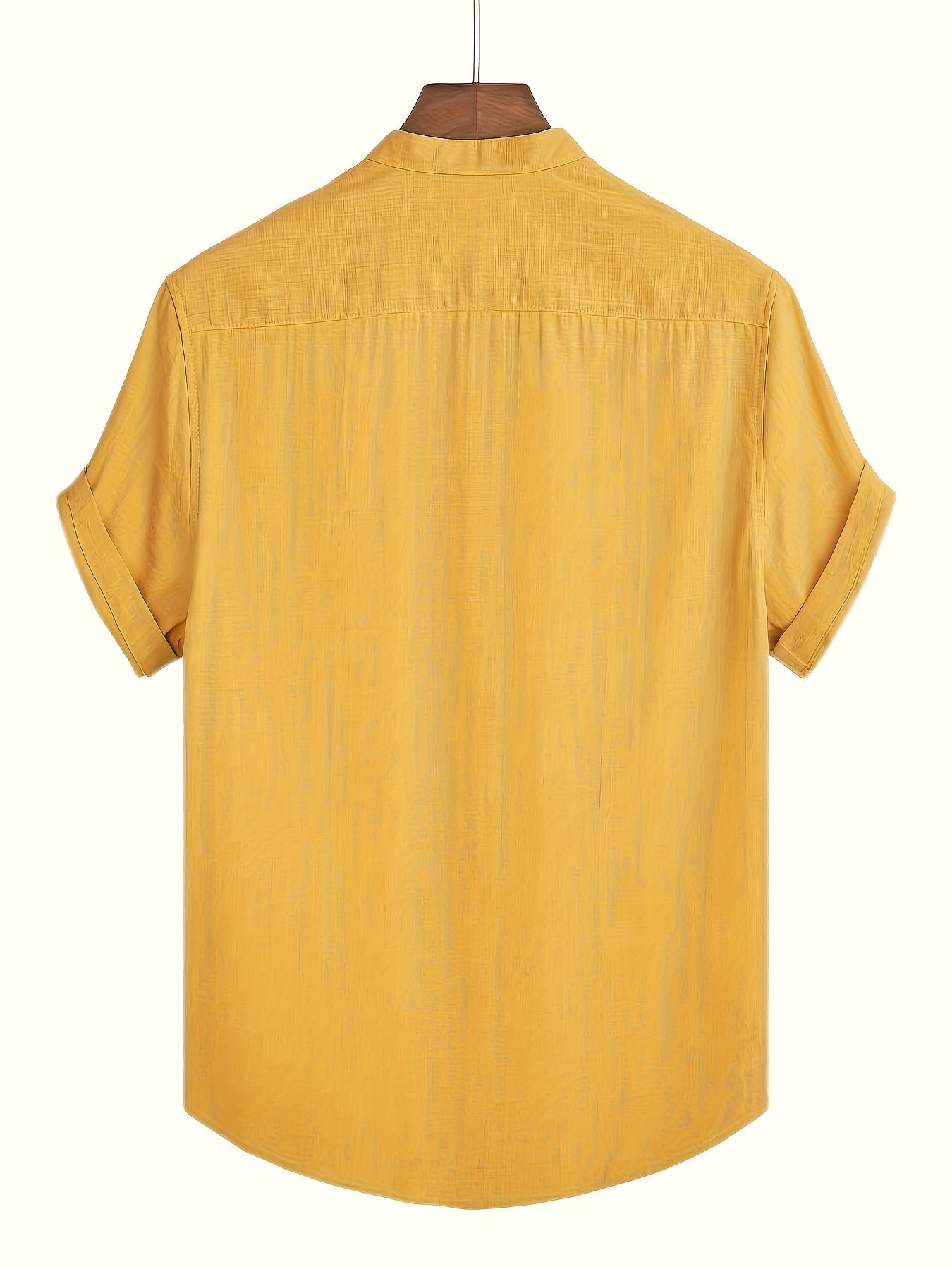 Plus Size Men's Casual Cotton Shirt Short Sleeve Mandarin Collar Solid Color Regular Fit Summer Beach