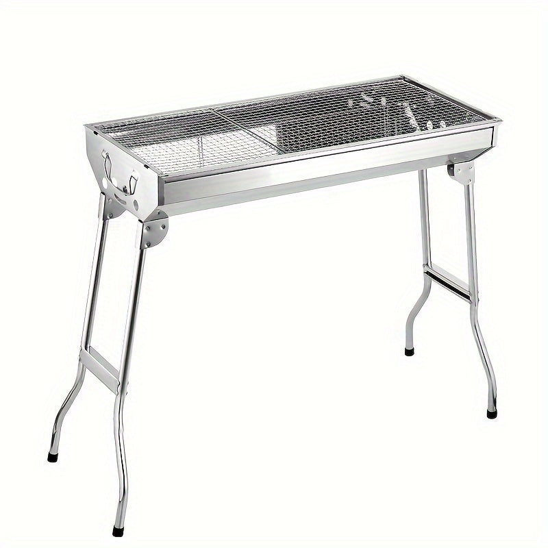 Large Stainless Steel Barbecue Grill for Camping and Outdoor Use Folding Design