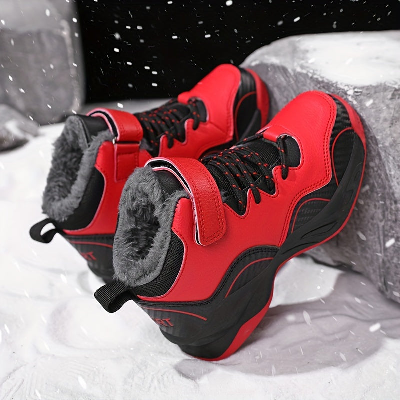 Kids Winter Basketball Sneakers High-Top Fleece-Lined Non-Slip Casual Outdoor Black White