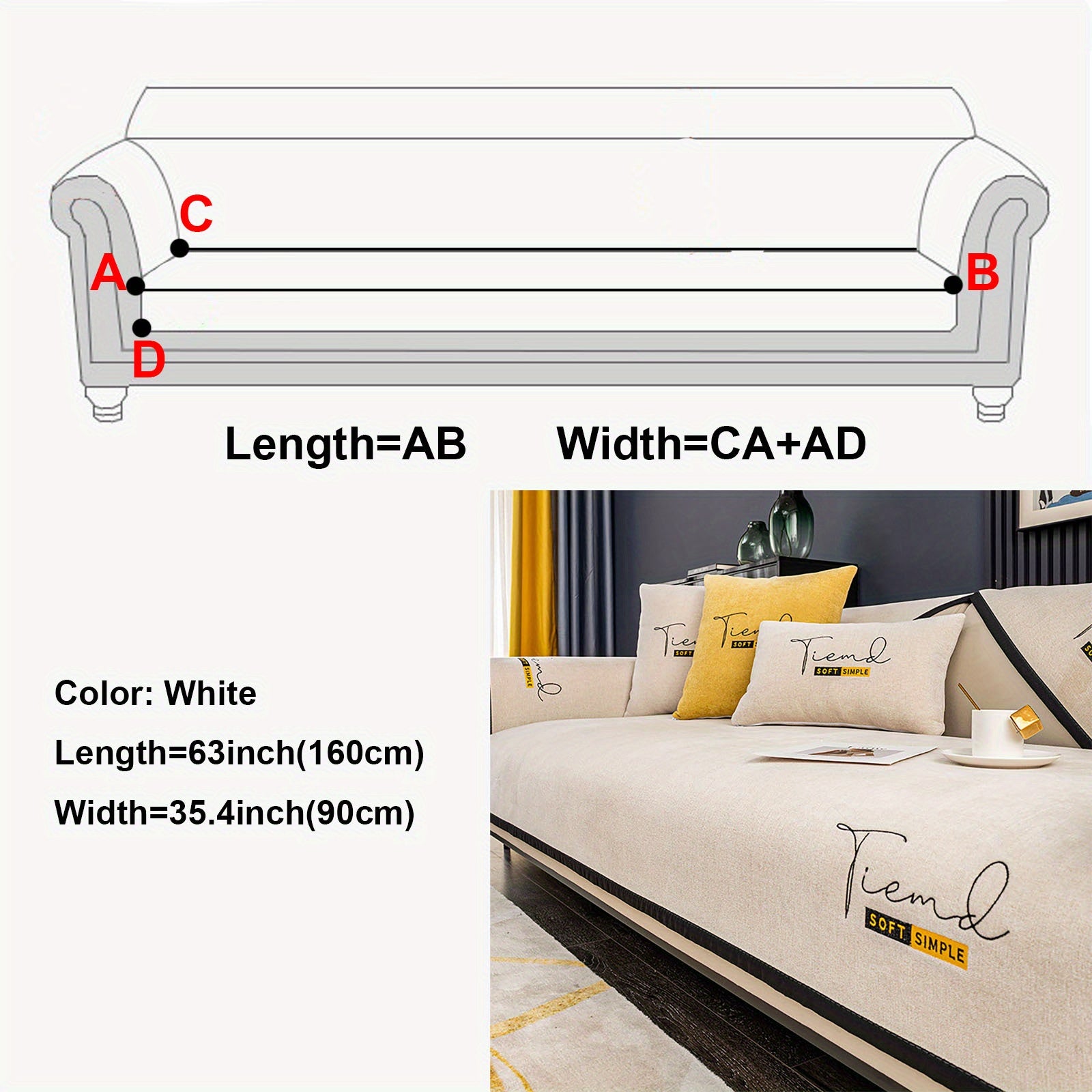 Chenille Couch Cover Non-Slip Sofa Protector for Living Room Bedroom Office