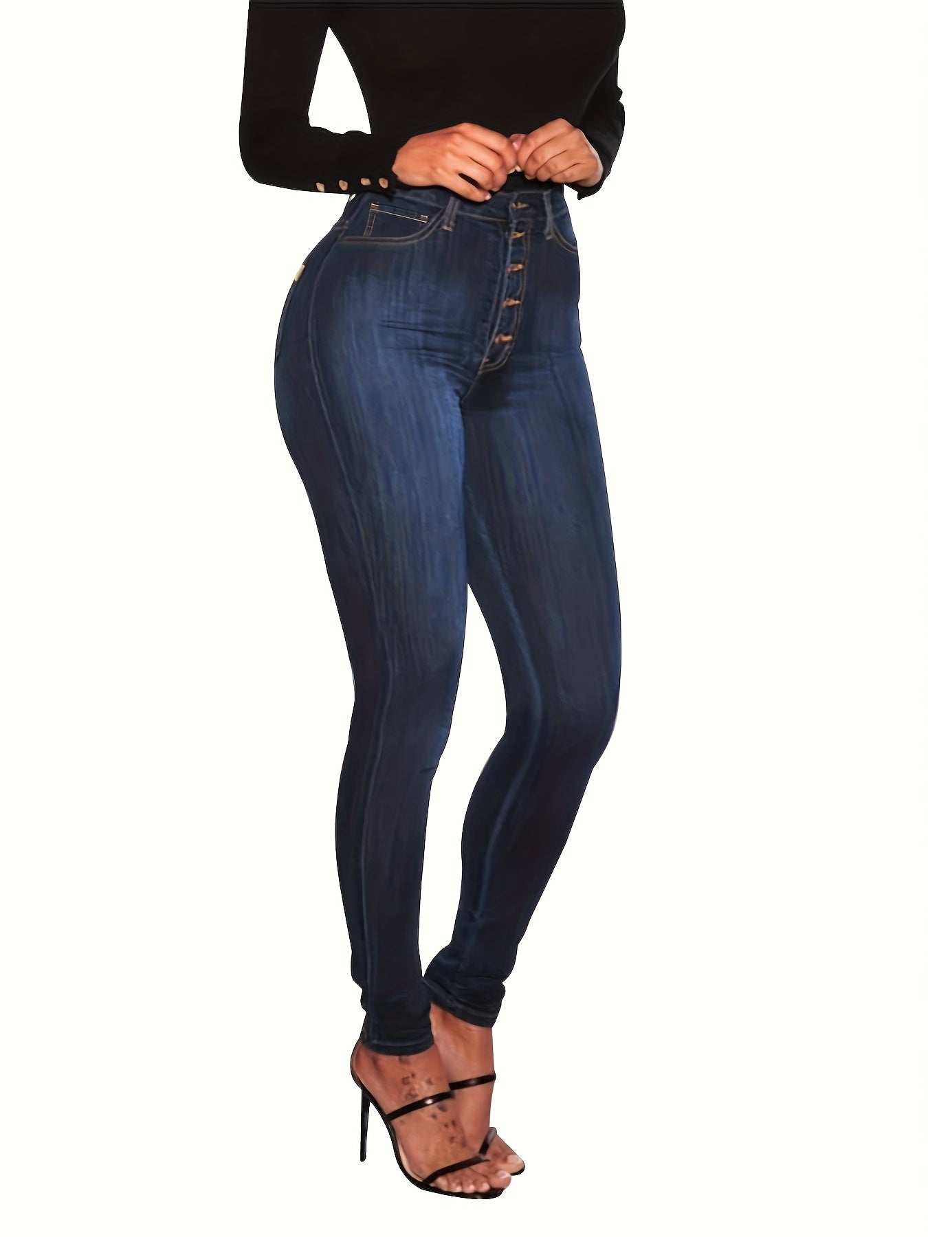 Women's High-Waisted Skinny Jeans Black Stretchy Bootcut Casual