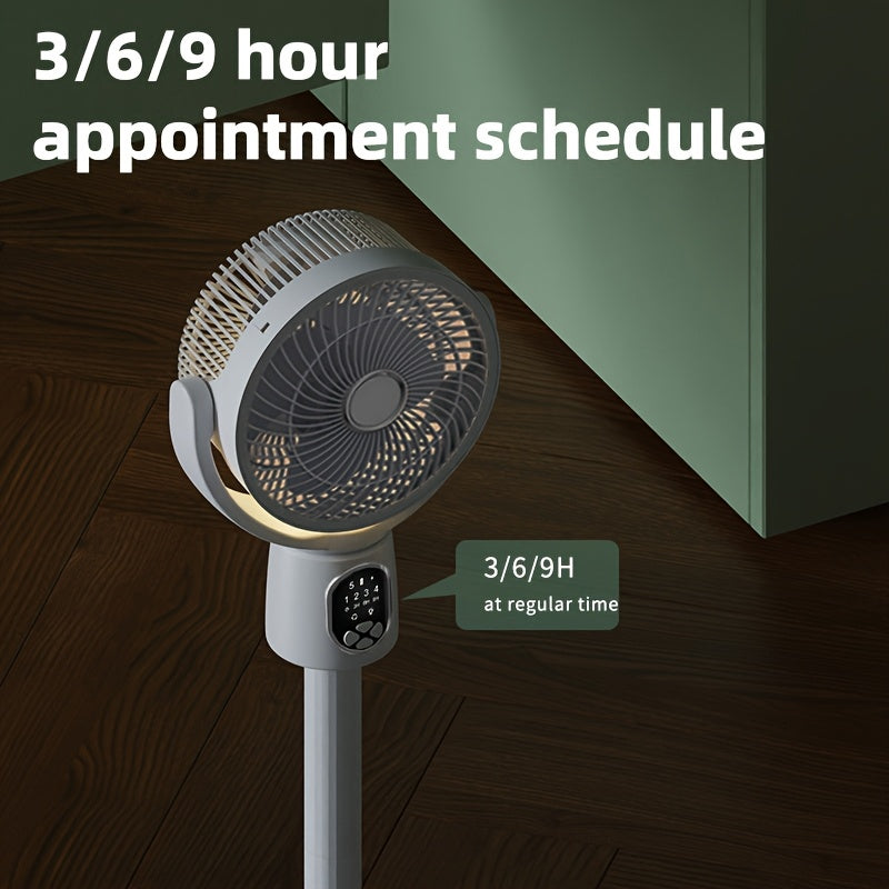 Rechargeable Floor Fan with Digital Display Oscillating Shaking Head 5 Speeds 3 Modes Timer Height Adjustable