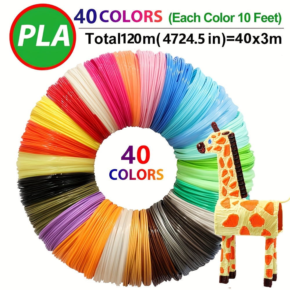 40 Pack 1.75mm PLA Filament for 3D Pen 4724 Inches Random Colors