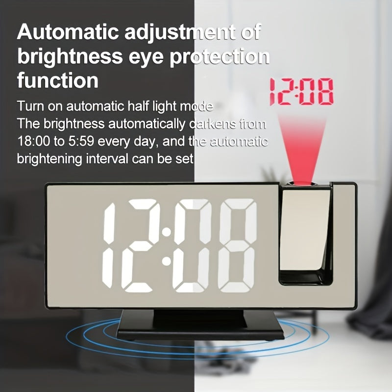 3D LED Mirror Clock with USB Power Temperature Display Auto Brightness Black Digital Bedroom Living Room