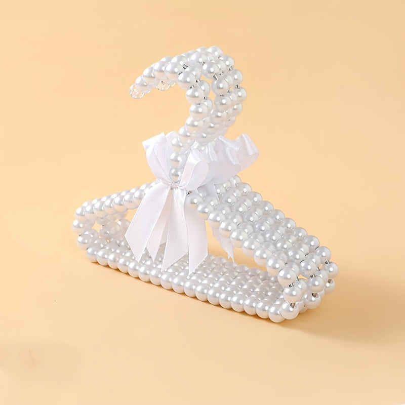 Faux Pearl Pet Clothes Hanger with Ribbon Bow for Small Dogs Cats and Dolls
