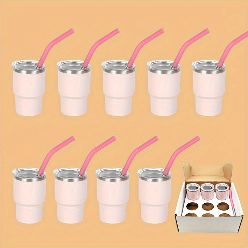 Vasitos de acero inoxidable con tapas y pajitas 9-pack para uso en casa y bar