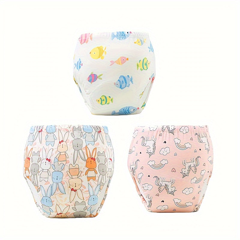 Kids Training Pants Set of 3 Soft Cotton Waterproof Leak-Proof Breathable for Potty Training in Blue White Green