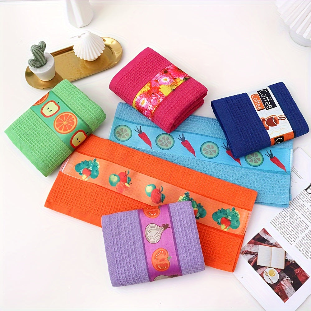 6-Piece Waffle Weave Kitchen Towels Set, Absorbent Dish Cloths, Plaid Design