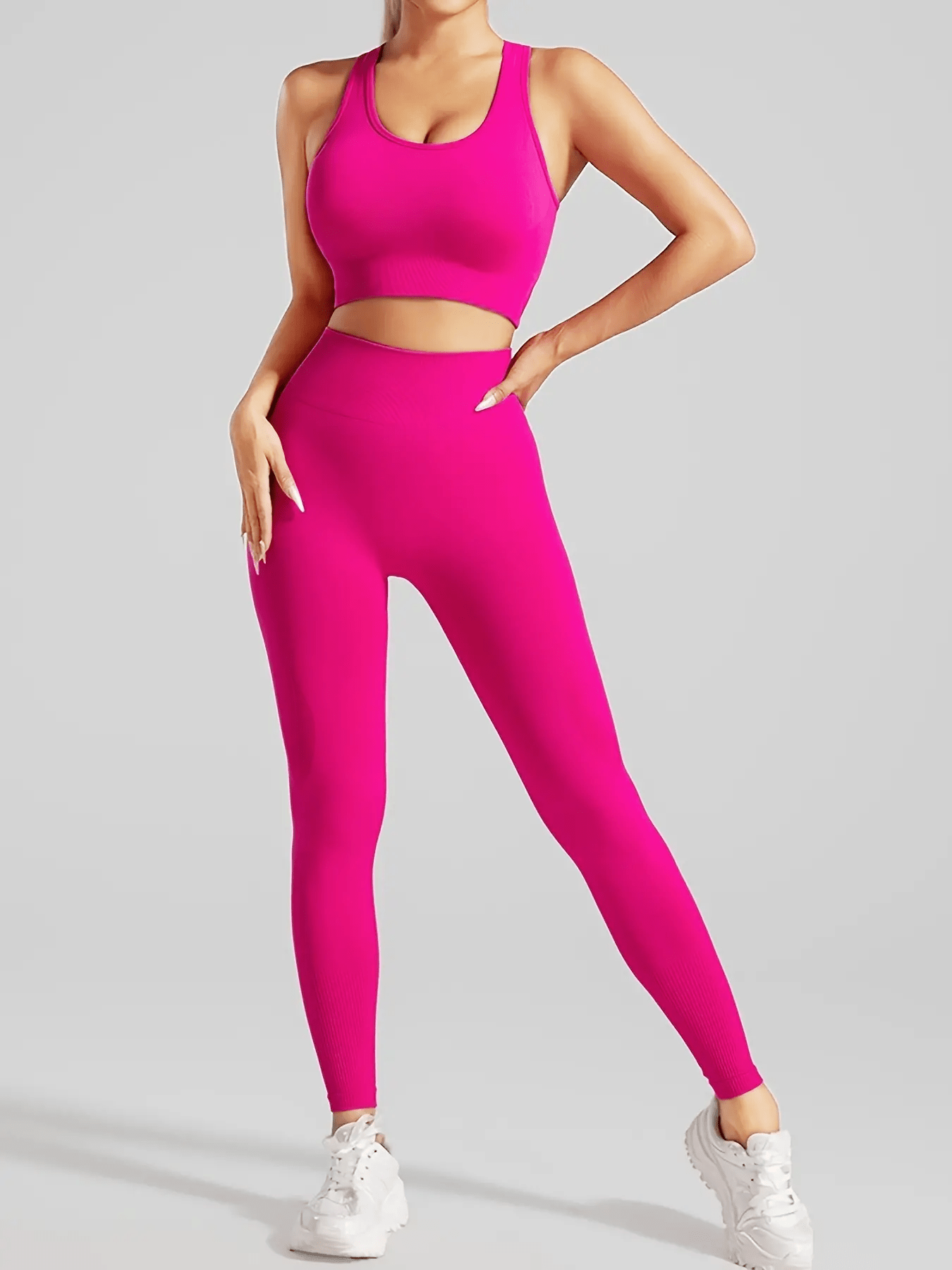 High-Waist Yoga Set with Shockproof Sports Bra and Quick-Dry Leggings Nylon Spandex Non-Transparent