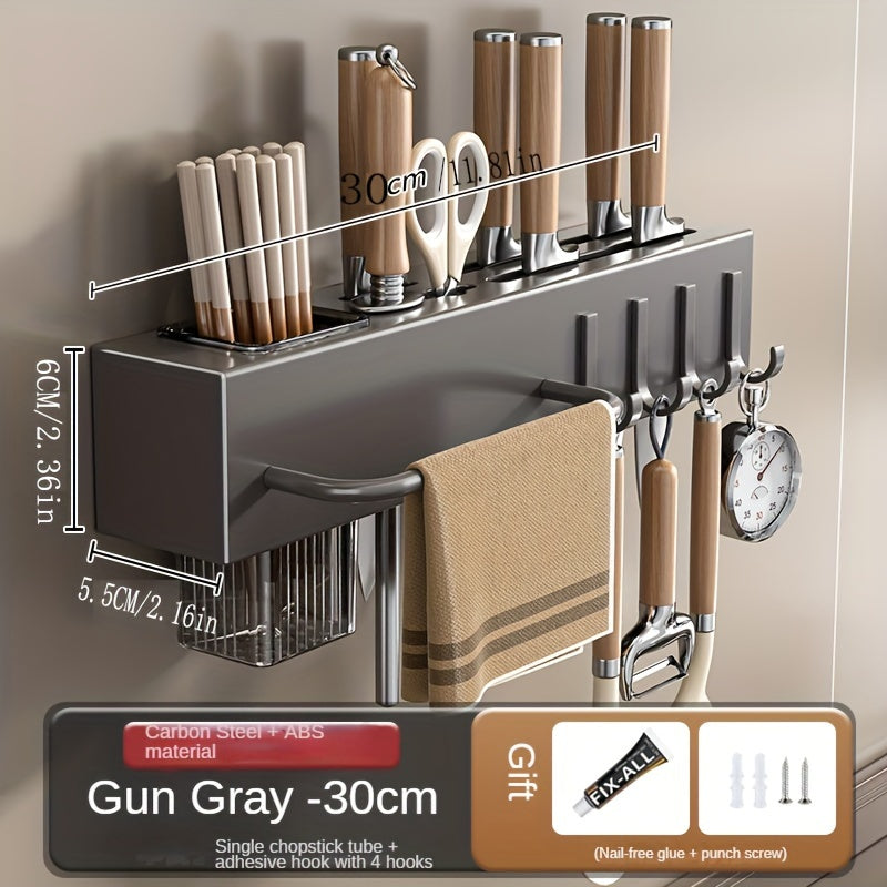 Stainless Steel Wall Mount Storage Rack with Knife Holder Kitchen Organizer
