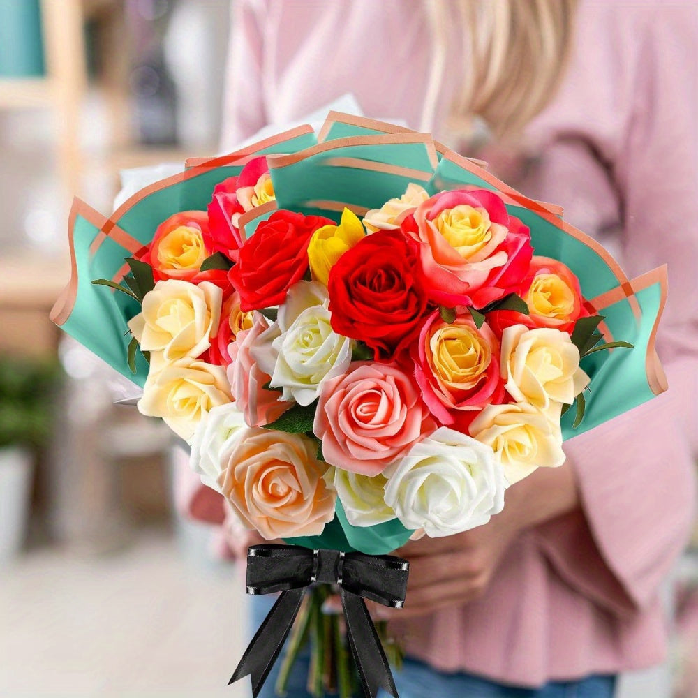 Assorted Flower Wrapping Paper Set with Gold Border and Korean Mesh for Bouquets and Gifts