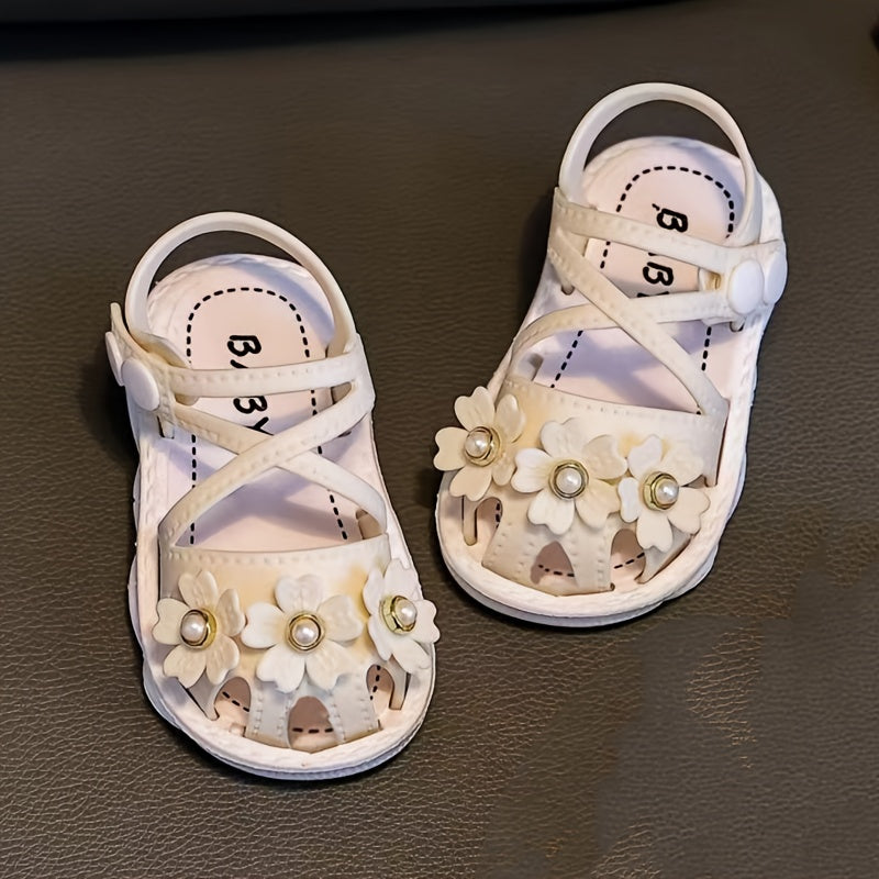 Girls Summer Floral Sandals Non-Slip Soft Sole Toddler Infant Easy Buckle Closure