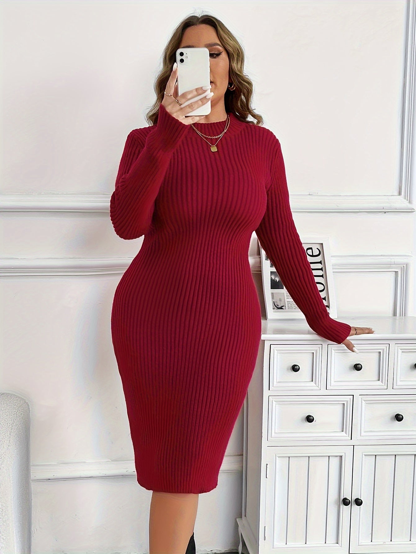 Women's Long Sleeve High Collar Dress Elegant Formal Evening Gown