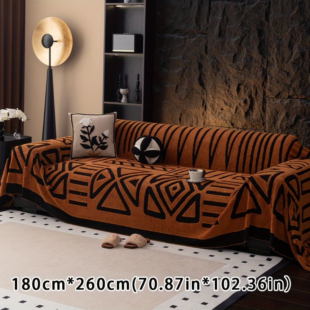 Boho Style Geometric Velveteen Sofa Throw with Machine Washable Cover for Armchair Loveseat and Sofa