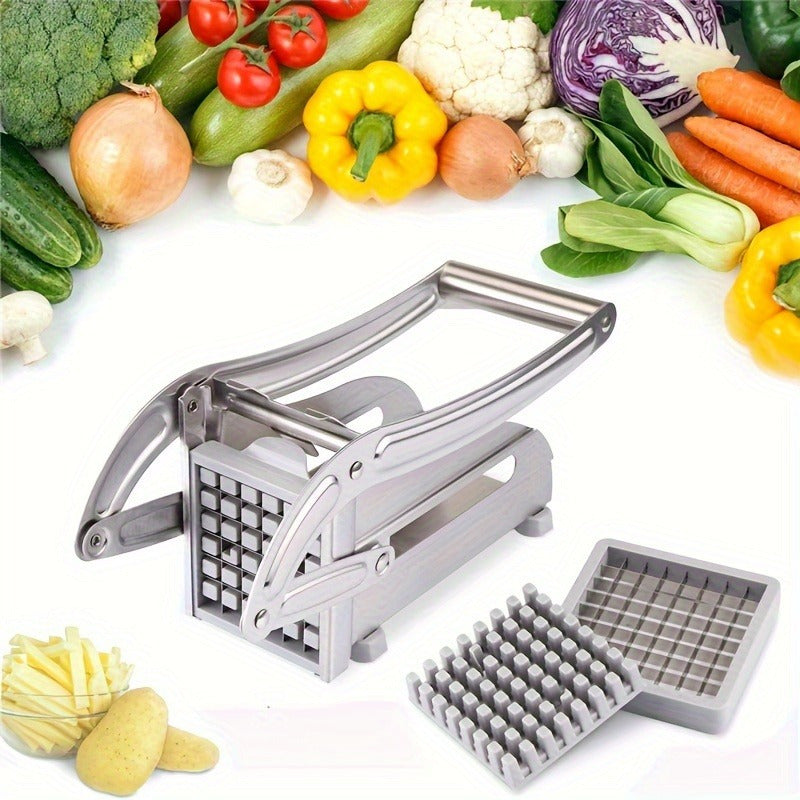 Stainless Steel French Fry Cutter Manual Vegetable and Fruit Dicer with 2 Blades