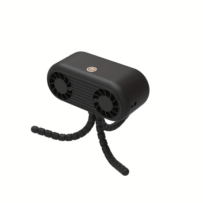 Портативный вентилятор для коляски с USB-аккумулятором, съемным креплением на штатив, 3 скорости, время работы 6 часов, идеально подходит для автомобильных сидений и туристических палаток. Доступен в черном/белом цвете. Гибкий вентилятор с шейкой.