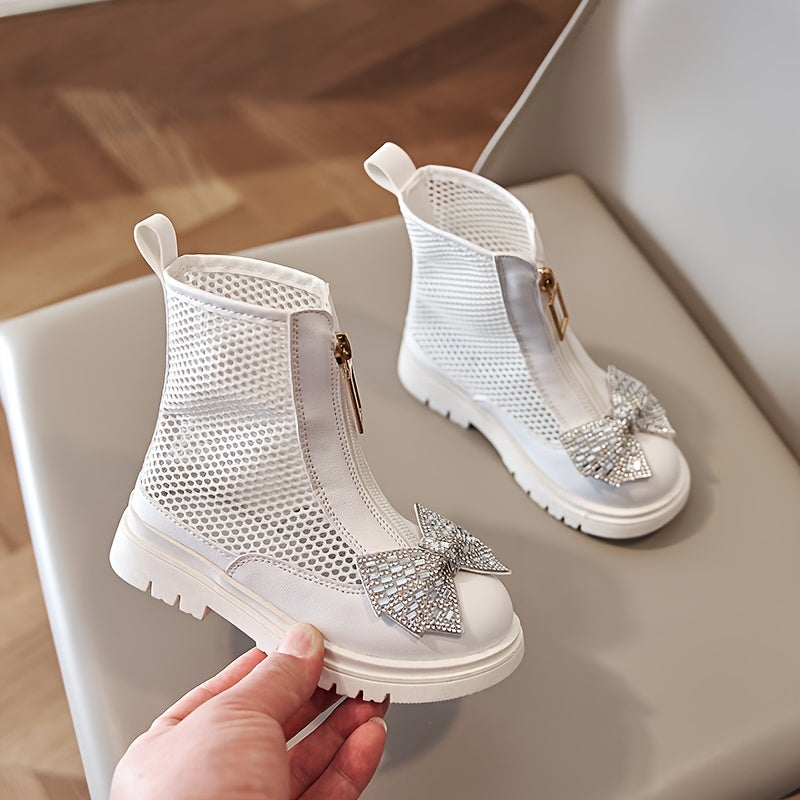 Girls Summer Mesh Boots with Openwork Design Bowknot and Round Toe