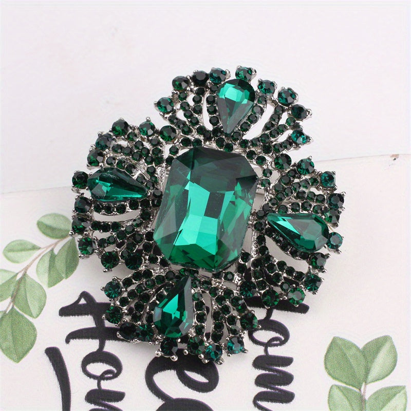 Green Enamel Rhinestone Irregular Shape Brooch for Ladies Suit Coat Corsage