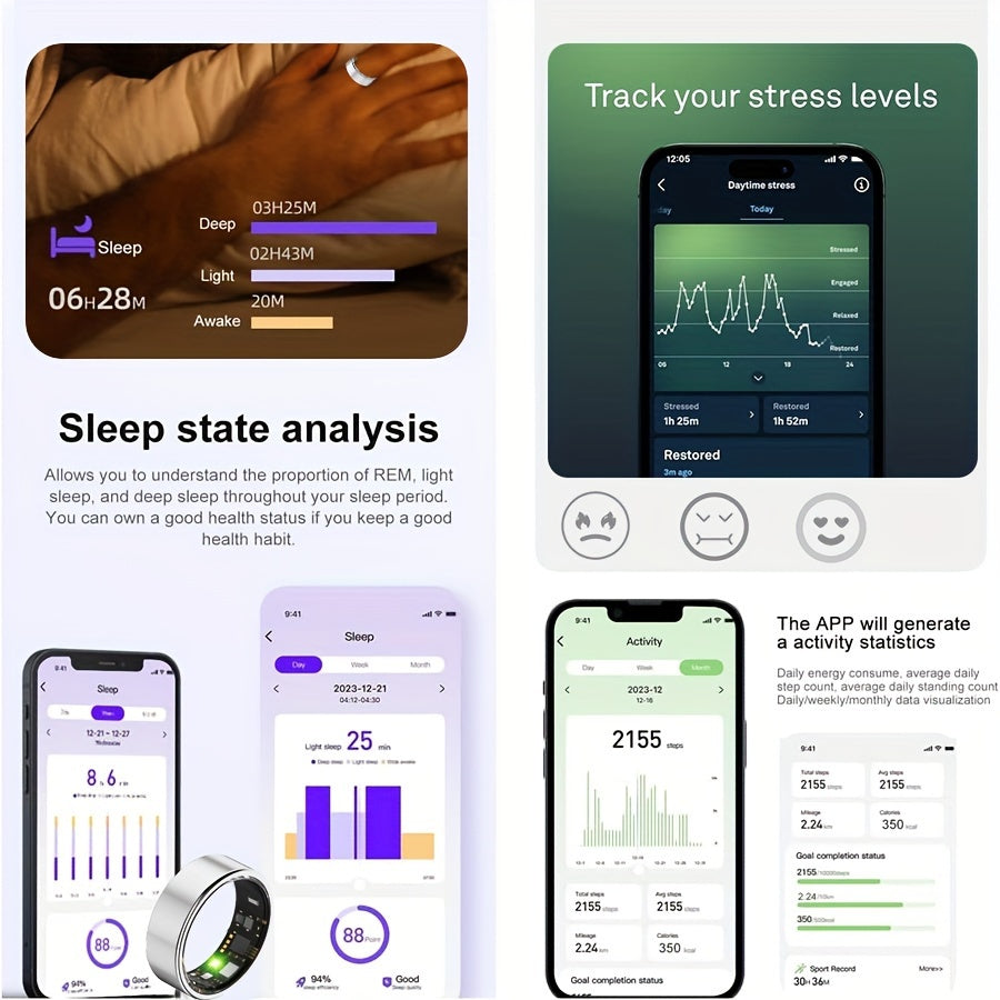 Мини-умное кольцо с фрикадельками, фитнес-трекер, монитор сна и шагов, водостойкий алюминиевый сплав