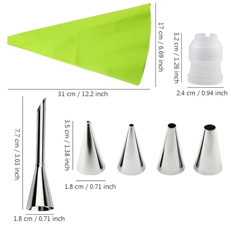 Set of 6 Silicone Pastry Icing Piping Bags and Tips for Cakes and Cupcakes