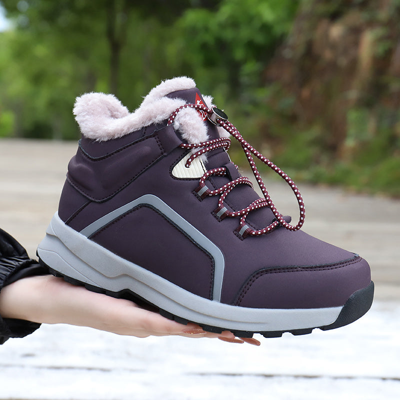 Women's Fleece-Lined Winter Boots Slip-On Hiking Shoes with Rubber Sole