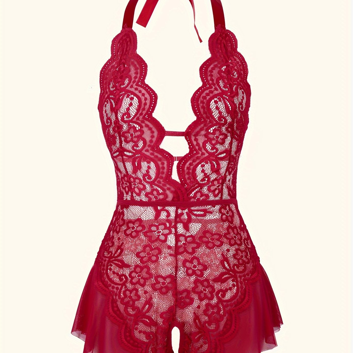 Кружевной сетчатый тедди для женщин с глубоким V, открытым промежностью, боди-халтер, сексуальное белье
