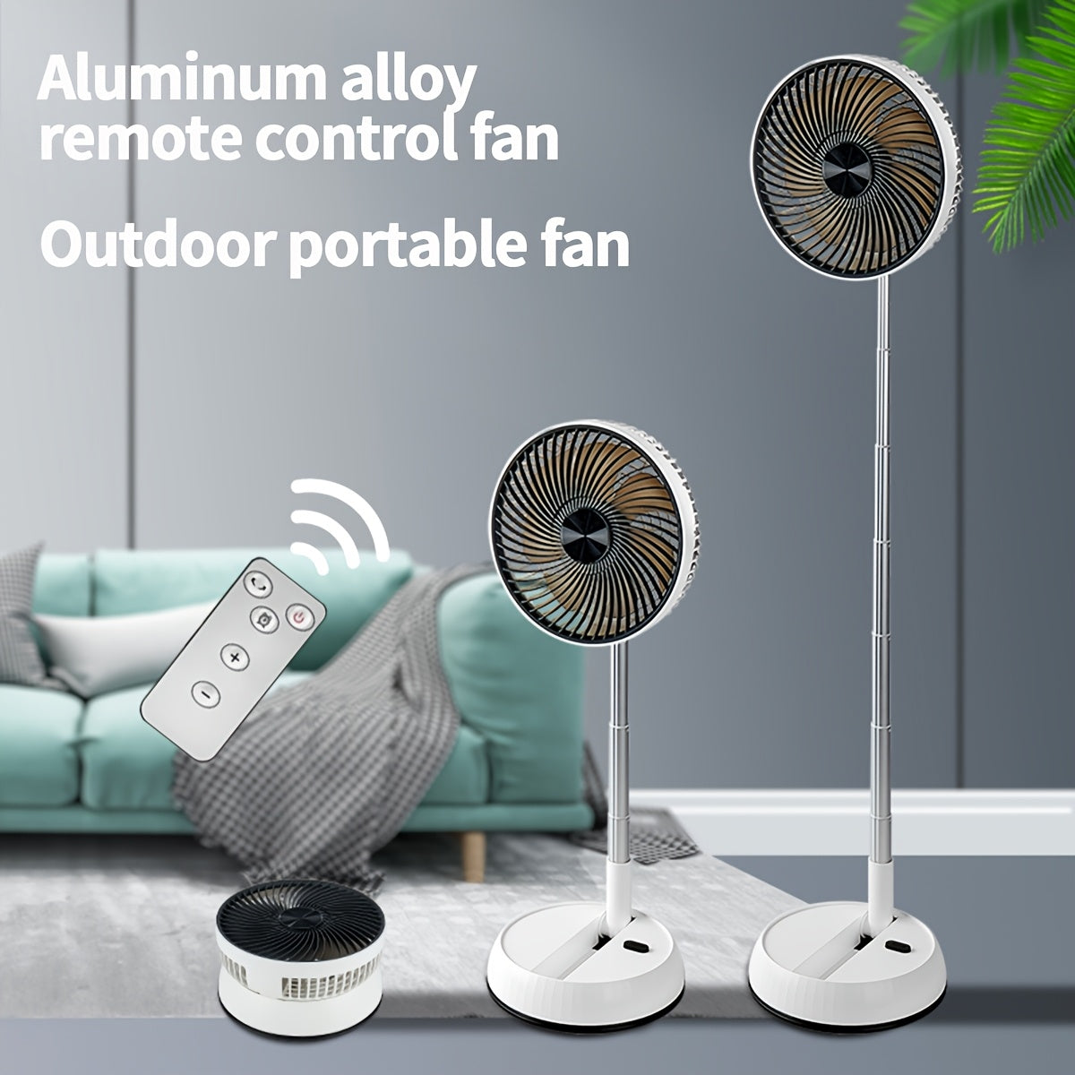 Portable Aluminum Alloy Fan with Remote Control Silent Rechargeable Battery USB and Battery Powered Indoor Outdoor Cooling Telescopic Design